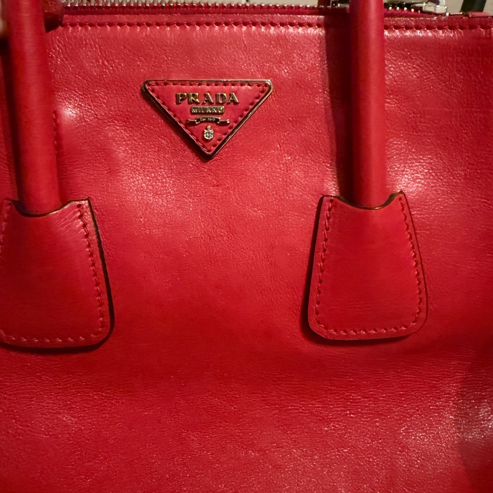 SALE Prada RARE AUTH LIKE NEWGlacé Calfskin Leather Twin Pocket Double HandleTo - Picture 10 of 16